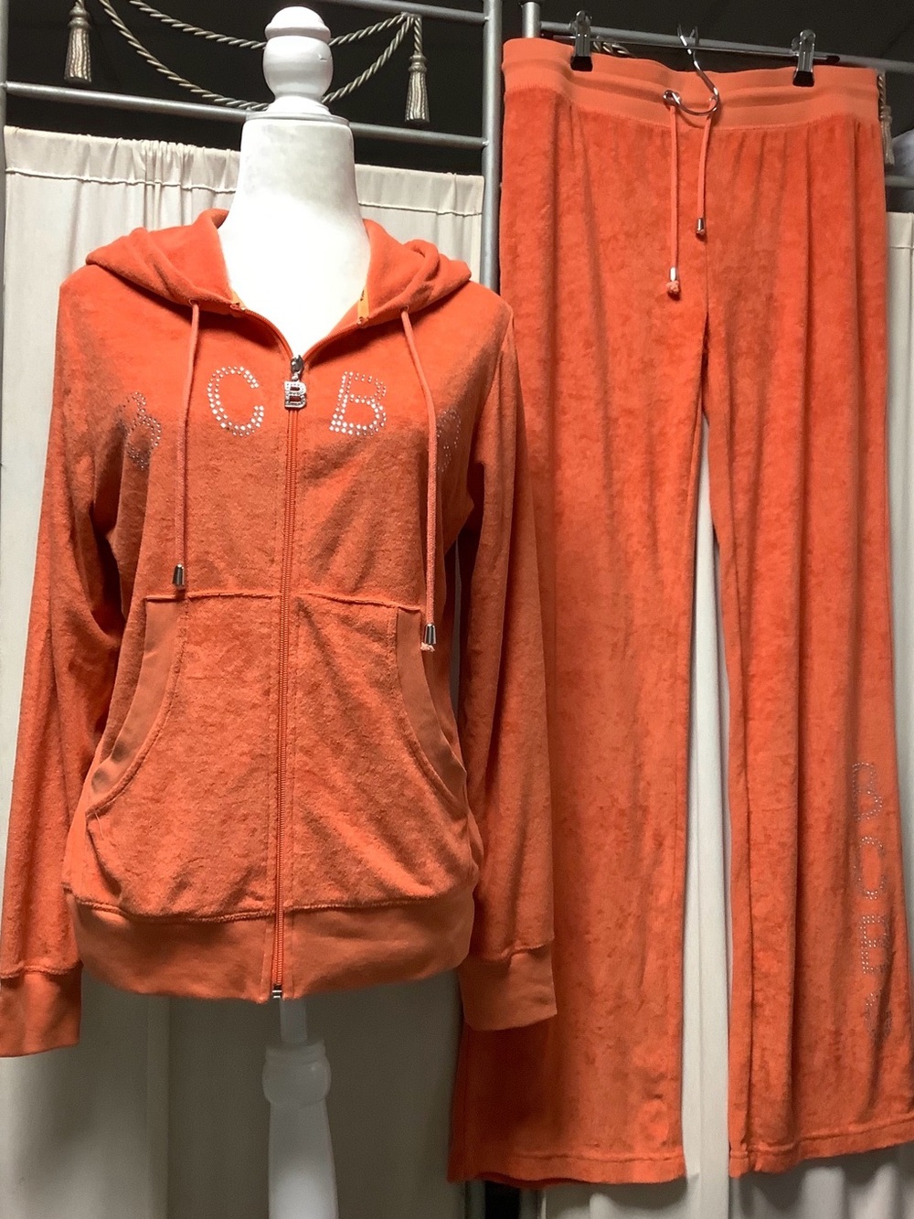 Bcbgmaxazria micro terry zip hoodie drawstring pants 34 x 32 M/L